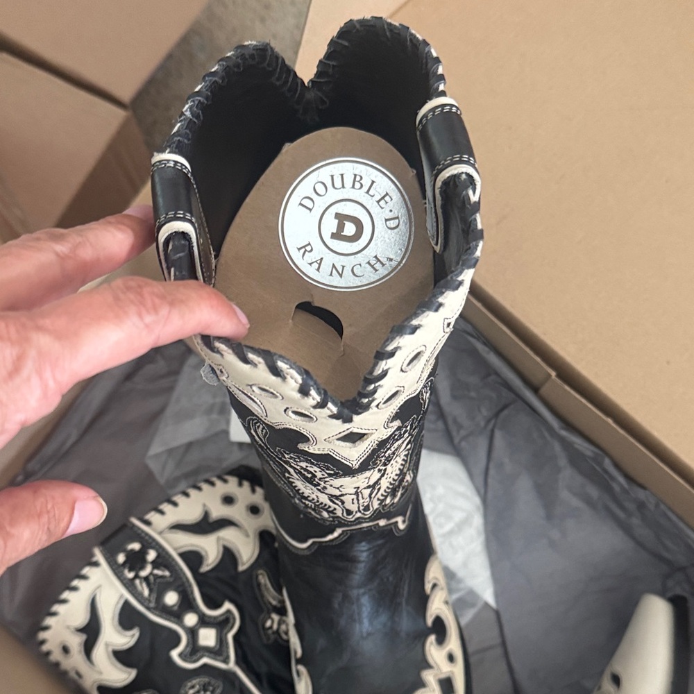 Double D x Old Gringo Cowboy Boots women size 10 black and White Western - Picture 2 of 5